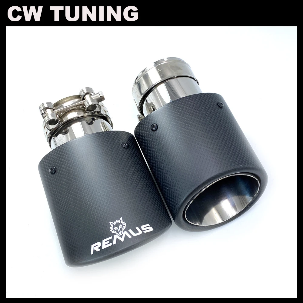 1 Pcs Oval Slanted Car Exhaust Tips Matt Carbon With Remus Exhausts