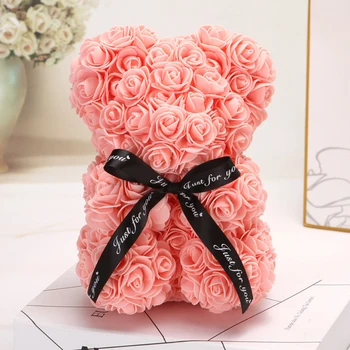 

Valentines Day Gift 25cm Red Rose Teddy Bear Rose Flower Artificial Decoration party Gifts Women Valentines Gift Dropshipping