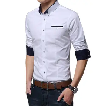 

Business Men Solid Color Long Sleeve Color Block Cuff Slim Buttons Down Shirt