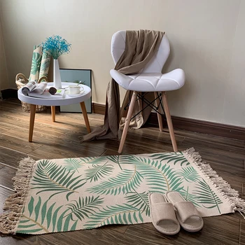 

Nordic Braided Tassels Decorative Sofa Rugs kitchen Bedside Area Rug Soft Machine Wash Bath Mat Palm Leaves Living Room Carpet