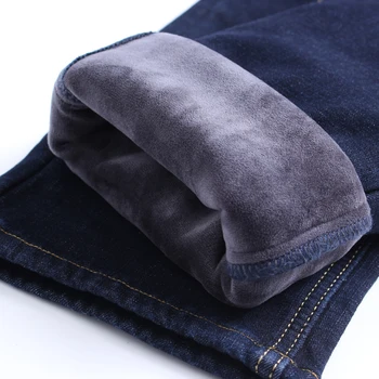 2020 Winter New Men's Warm Slim Fit Jeans Business Fashion Thicken Denim Trousers Fleece Stretch Brand Pants Black Blue 5