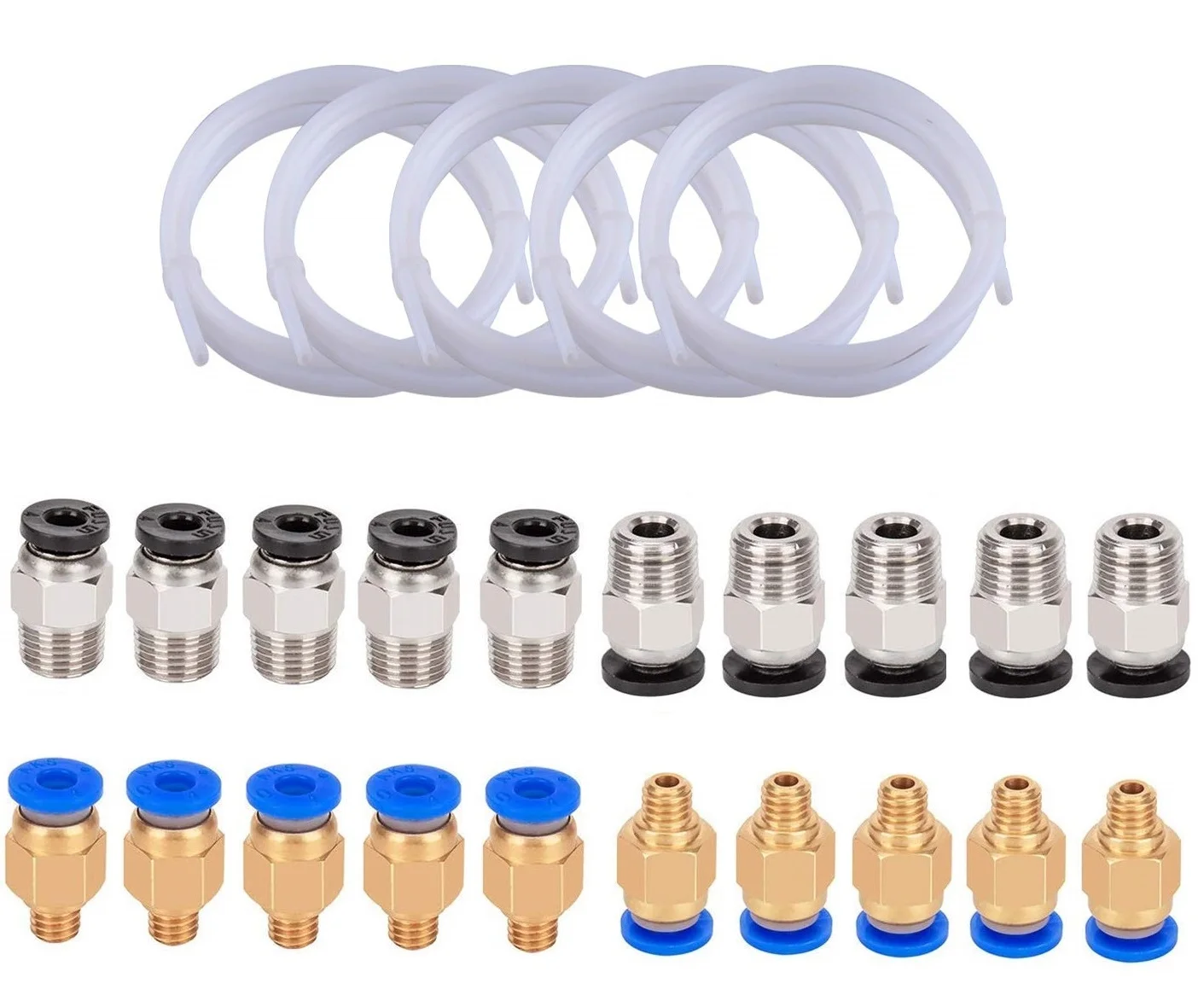 5 White Tubes (1 Meter), with 10 PC4-M6Quick Fitting,10 PC4-M10 Pneumatic connectors, to Connect for 3D Printer 1.75mm Filamen