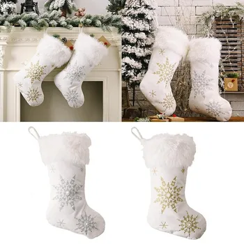 

New Year Christmas Stocking Bag Flannel Pearl Snowflake Christmas Candy Bag Noel Natal Navidad Socks Christmas Ornaments