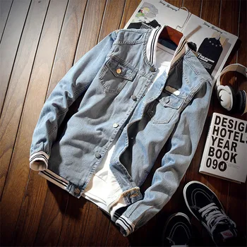 

Denim Men's Jacket Spring Hip Hop Streetwear Pilot Harajuku Fashion Coat Hole Bomber Jacket MAGGIE'S WALKER Slim Fit Jacket