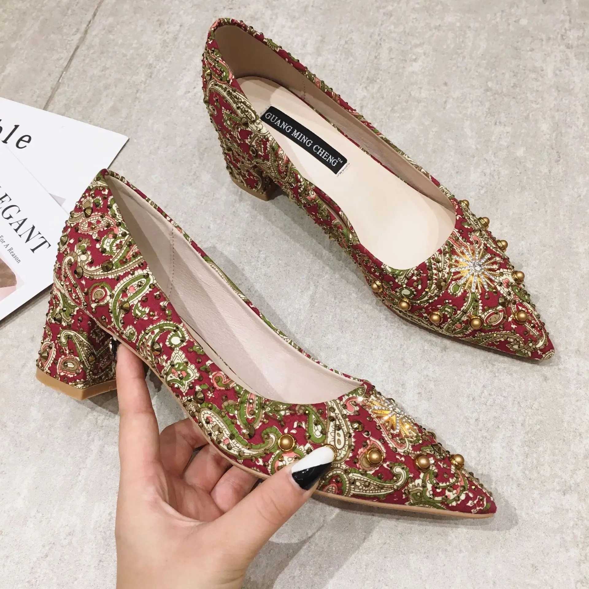 Shop Now Women Gold Toned Ethnic Block Heels – Inc5 Shoes
