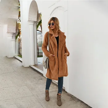 

Autumn Winter Warm Teddy Coat Office Women Fashion Elegant Wool Coat Long Coat