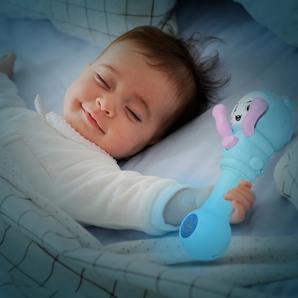 Cute Baby Hand Rattle Toy Hide Seek Face LED Glowing Music Hand Rattle Developmental Baby Educational 3