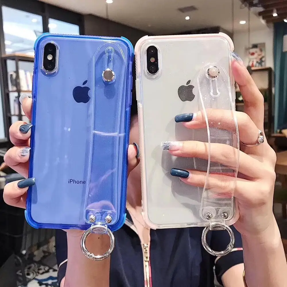

LOVECOM Shockproof Phone Case For iPhone 11 Pro Max XR XS Max 6 6S 7 8 Plus X Wrist Strap Hand Band Soft TPU Clear Back Cover