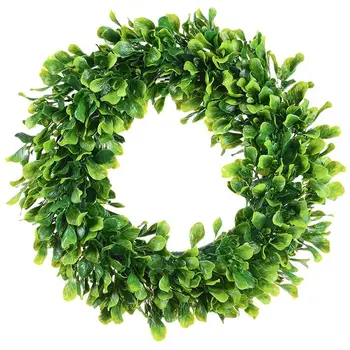 

Artificial Green Leaves Wreath - 15 Inch Boxwood Wreath Outdoor Green Wreath For Front Door Wall Window Party Decor