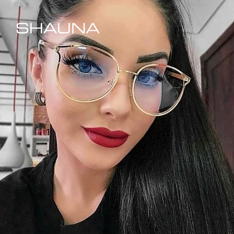 Женские очки в стиле ретро SHAUNA большие круглые тонкой металлической оправе из TR90