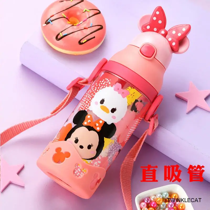 500ml ss Pink 350-500 мл disney детский Поильник с соломинкой стакана воды для маленьких мальчиков и девочек обучения пить воду ремень Ручка Милые Дети Детские Микки и Минни Маус чашки - Цвет: 500ml ss Pink