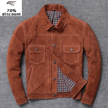 

2020 New Leather Men Men's Genuine lining jacket steampunk sheepskin coats mens cow leather jacket