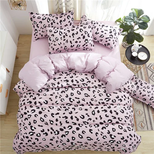 Постельное белье The Nordic style bedding set duvet cover set twin Full Queen brief reactive printed bed linen flat sheet bedclothes not quilt - Цвет: purple leopard