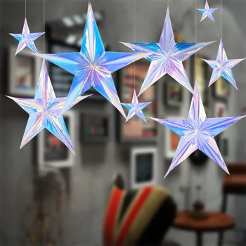 

ZL New Dazzle Colour Star Neon Membrane Pull Flower Wedding Birthday Christmas Decoration For Home Party Wall Window Decorations