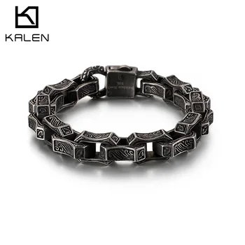 

KALEN Punk Matte Link Chain Bracelet Men Stainless Steel 23.5cm Chunky Mysterious Symbol Charm Bangle Homme Jewellry 2020