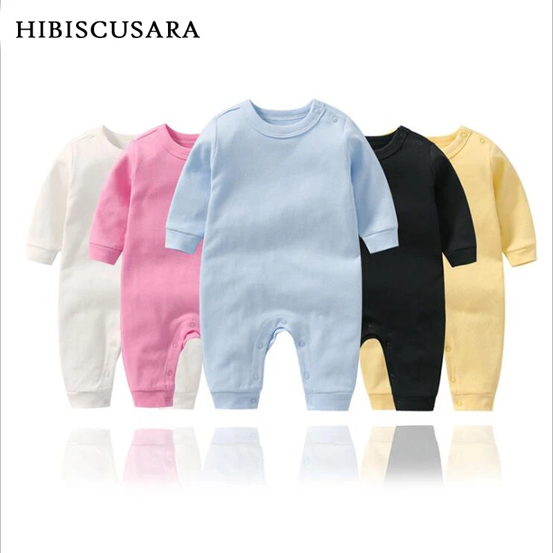 Soft Cotton Newborn Baby Rompers Full Sleeve Infant Boy Girl Solid Color Jumpsuit Basic Clothing Pajamas Outfits