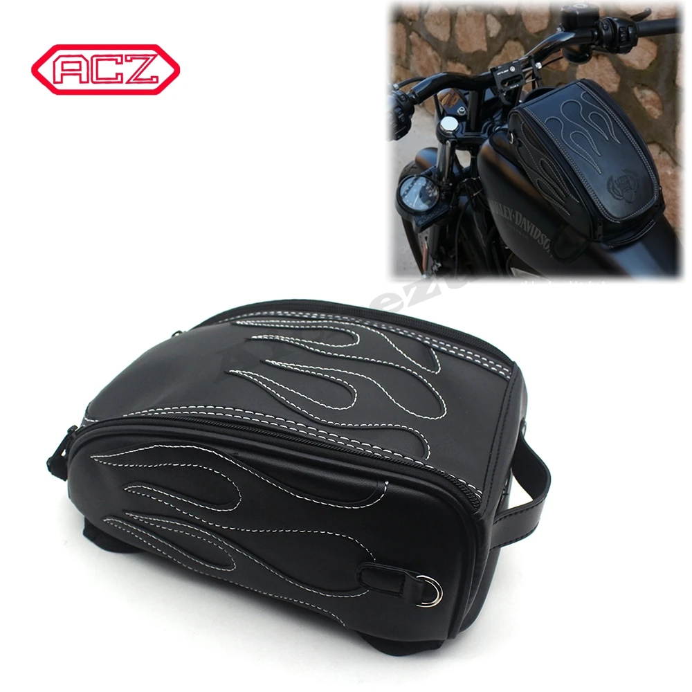 Vintage Motorcycle Black Leather Fuel Tank Bag Storage Bag for Harley