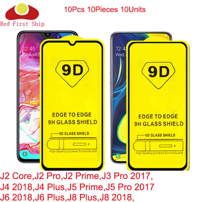 100Pcs 9D Tempered Glass For Samsung Galaxy J2 Prime Core screen Protector J3 J5 Pro 2017 cover film Movie J4 J6 J8 Plus 2018