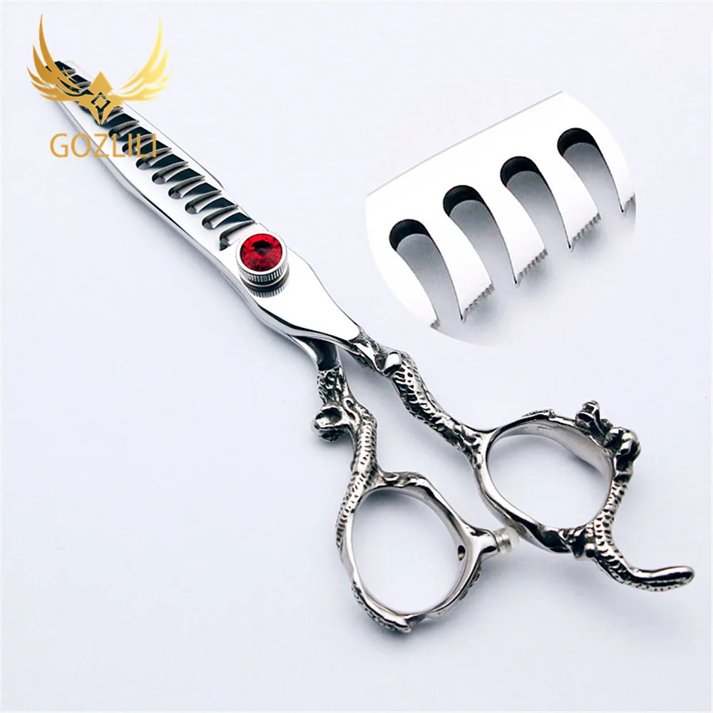 GOZLILI High Quality Professional 6 Inch Japan 440C Dragon Hair Scissors Tools Cutting Scissor Barber Thinning Shears Scissors (2)