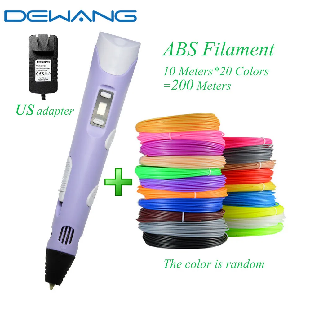 ABS-200M-BLUE-US DEWANG, 3d ручка, волшебная ручка, рождественские подарки на день рождения, 3d Ручка для печати, ЖК-экран, PLA ABS, нити, печать, 3d КАЛЕМ, гаджет - Цвет: ABS-200M-BLUE-US