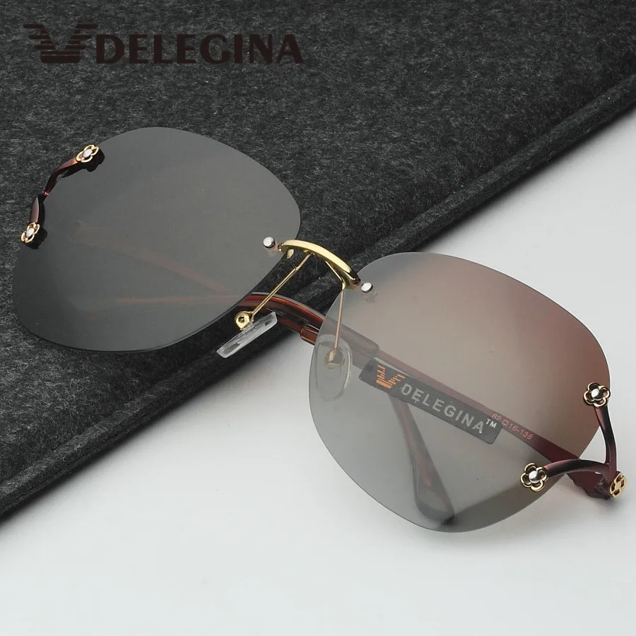 

New 2019 Fashion Polarized Sunglasses Women Rimless Ladies Gradient Vintage Shades Points Big Sun Glasses