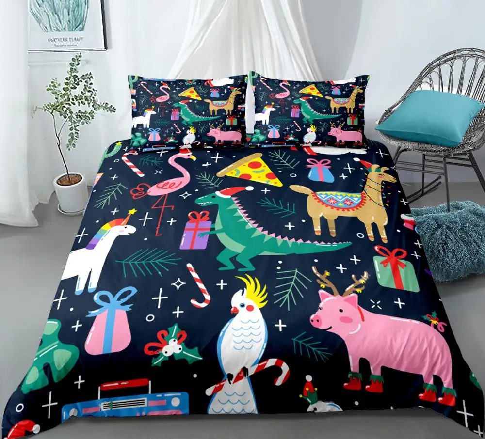 

Christmas Duvet Cover Set Cartoon Cute Animals Duvet Cover Set Kids Girls Gift Colorful Bedclothes 3-piece Home Textiles