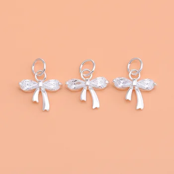 

S925 sterling silver micro-set accessories zircon sweet bow pendant handmade beaded material bracelet necklace accessories