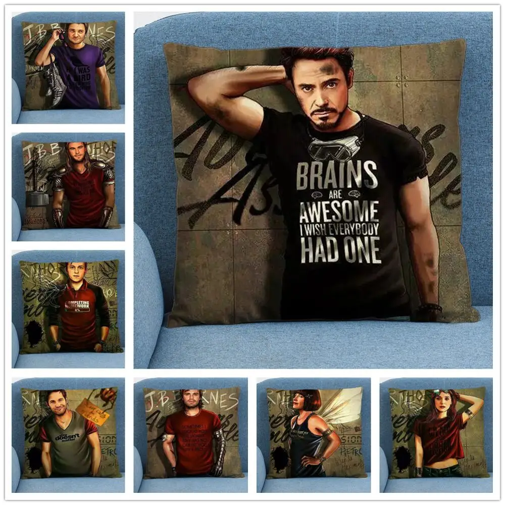 

Marvel Superhero Cartoon Cute Big Head 45X45cm Soft Short Plush Cushion Cover Pillow Case for Home Sofa Car Decor Pillowcase