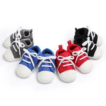 

Men and women baby spring and autumn 0-1 years old stitching color canvas tie casual shoes baby classic toddler shoes