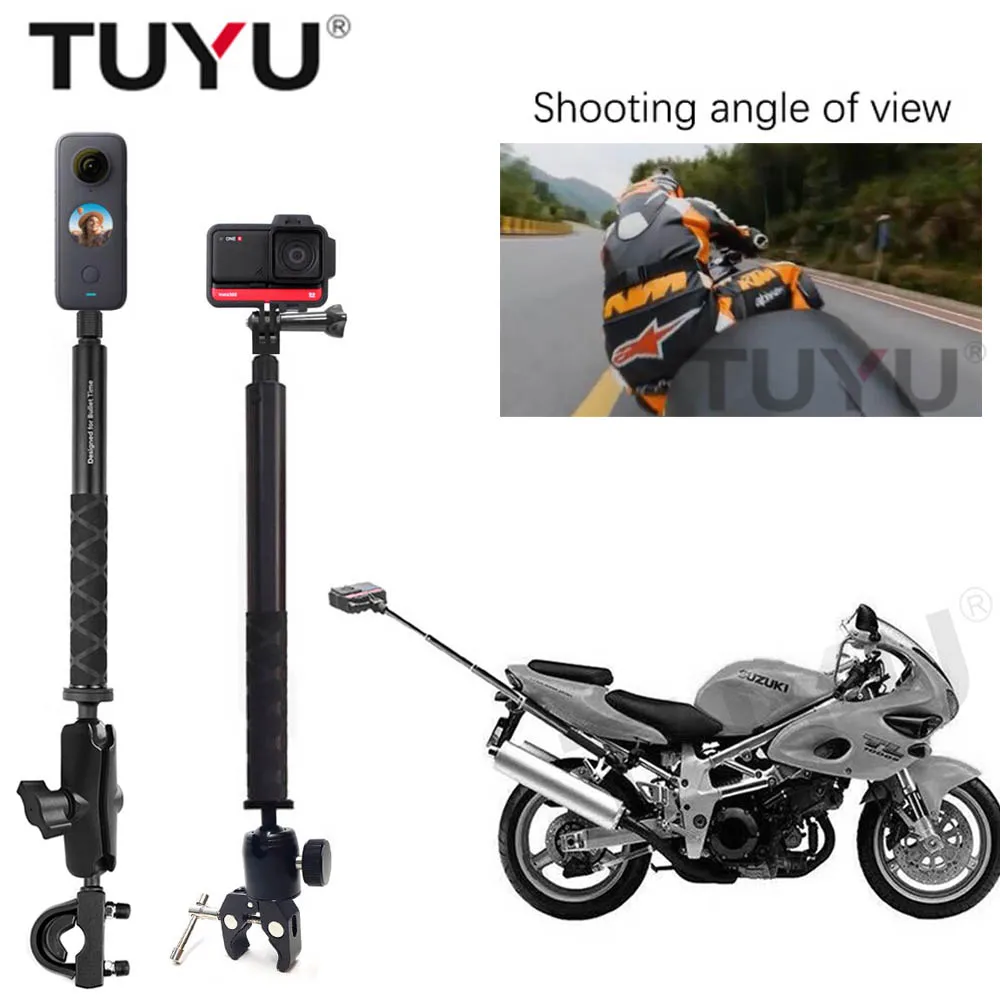 TUYU Motorcycle Camera Holder Handlebar Mount Bracket for GoPro DJI & Insta360 One R X2 Invisible Selfie Stick Bike Clamp | Электроника