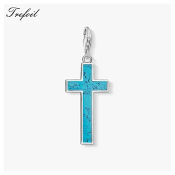 

Blue Cross Charm Pendant,2020 Spring Brand Fashion Jewelry 925 Sterling Silver Faith Gift For Women Men Fit Bracelet Necklace