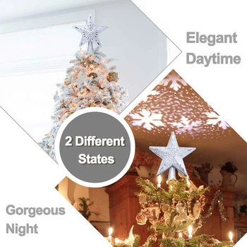 

LED 3D Hollow Star Christmas Tree Topper Lighted Sparkling Star with Rotating Snow Flake Projector Christmas Tree Ornament