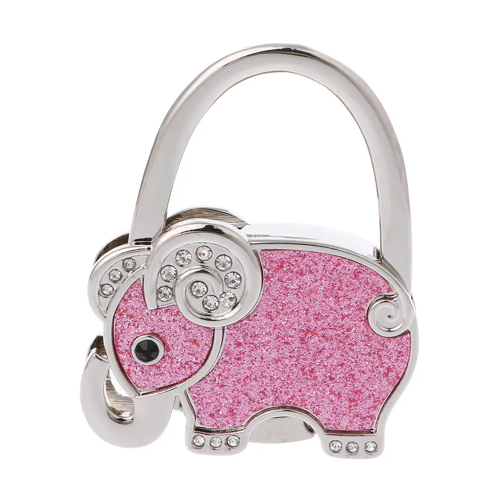Pink Elephant Bag Hook Portable Foldable Folding Table Purse Bag Hook Hanger Holder Handbag Crystal Rhinestone decoration
