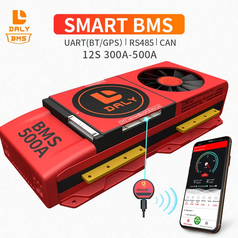 Вентилятор Смарт BMS 12S LiFePO4 е байка 36В Bluetooth APP 300A 400A 500A 485 на usb устройство + корпус из