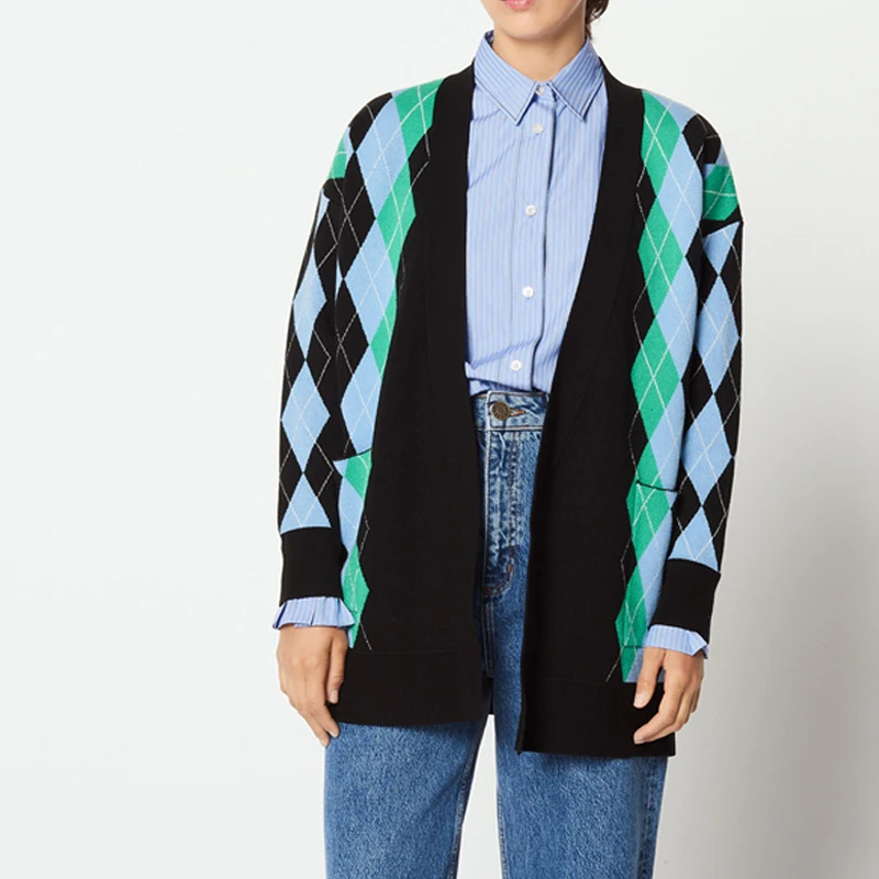 

Women Sweater Autumn /Winter New Color Rhombic Cardigan
