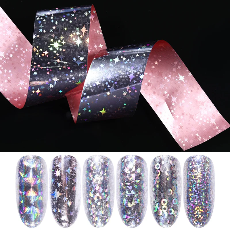 1 Sheet Nail Foil Stickers Holographic Silver White Black Flowers Laser Mixed Patterns Nail Art Stickers Nails Decorations