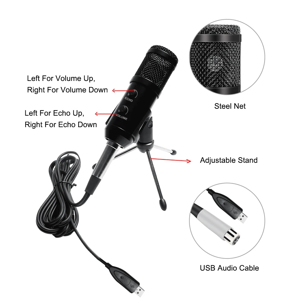 Microfone para pc Microfone com Suporte Atualizado Microfone Condensador Karaoke Tripé & Filtro Pop bm 800 900 Usb - Image 6