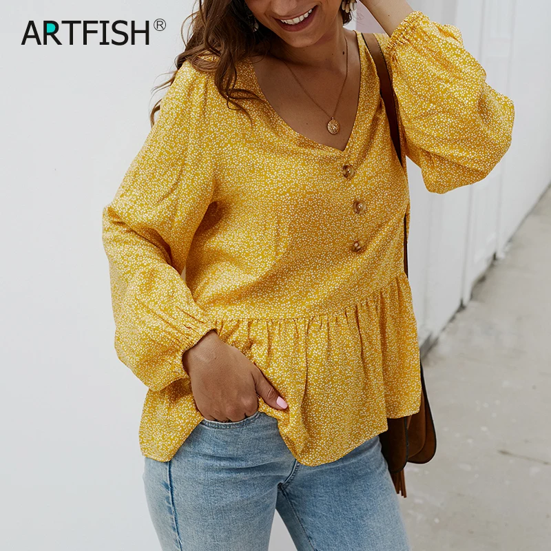 

Women Blouse Long Sleeve Shirts V-neck Buttons Puplem Tops Floral Printed Sweet Girls Autumn Spring Blusas 2019 Bohemian M0612