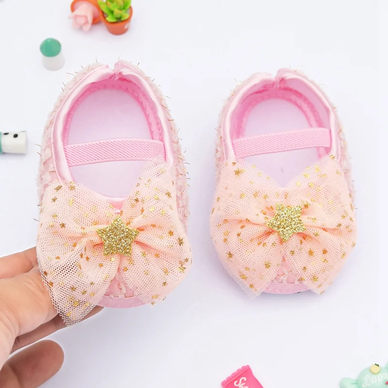 

Autumn Baby Girl Sweet Princess Shoes Kids Children Star Net Yarn Bowknot Crib Shoes Newborn Soft Sole Toddler Shoes 0-18M
