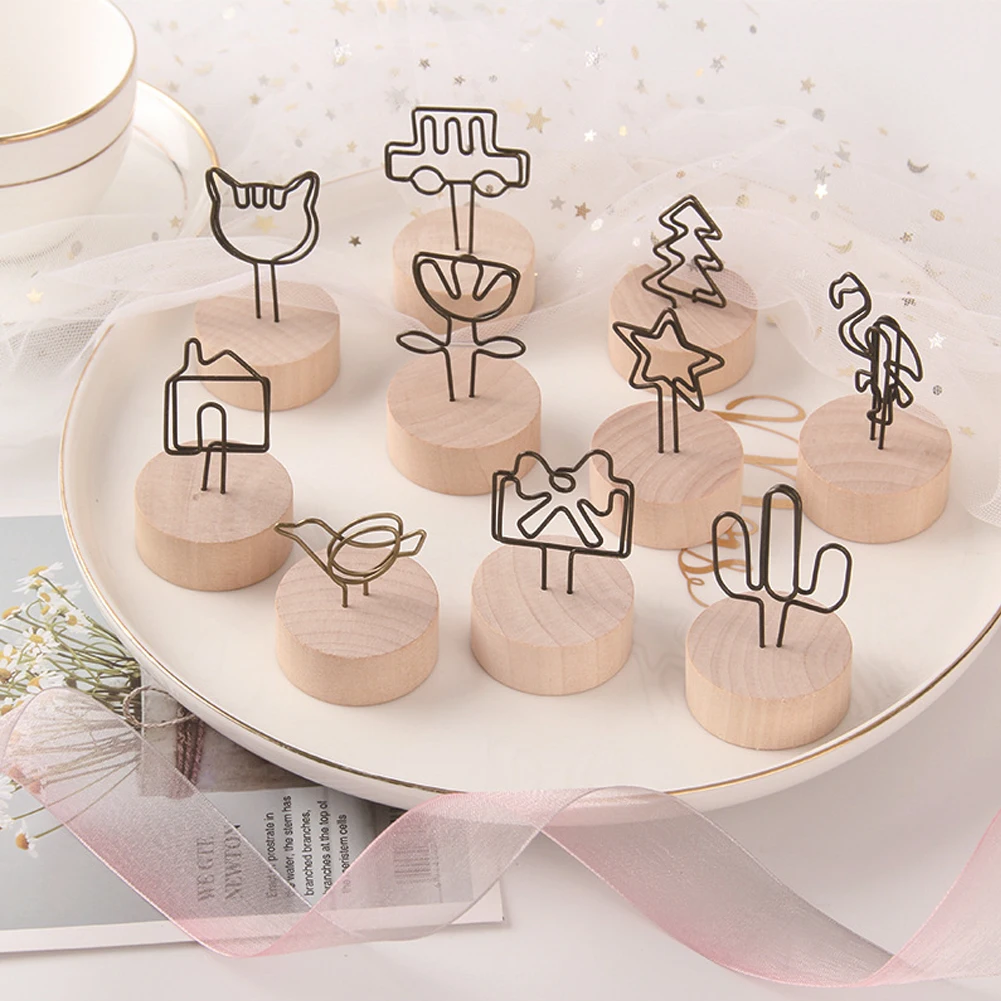 Vintage Wooden Desk Notes Folder Clips Wedding Favors Place Card Holder Table Photo Memo Number Name Clips Message