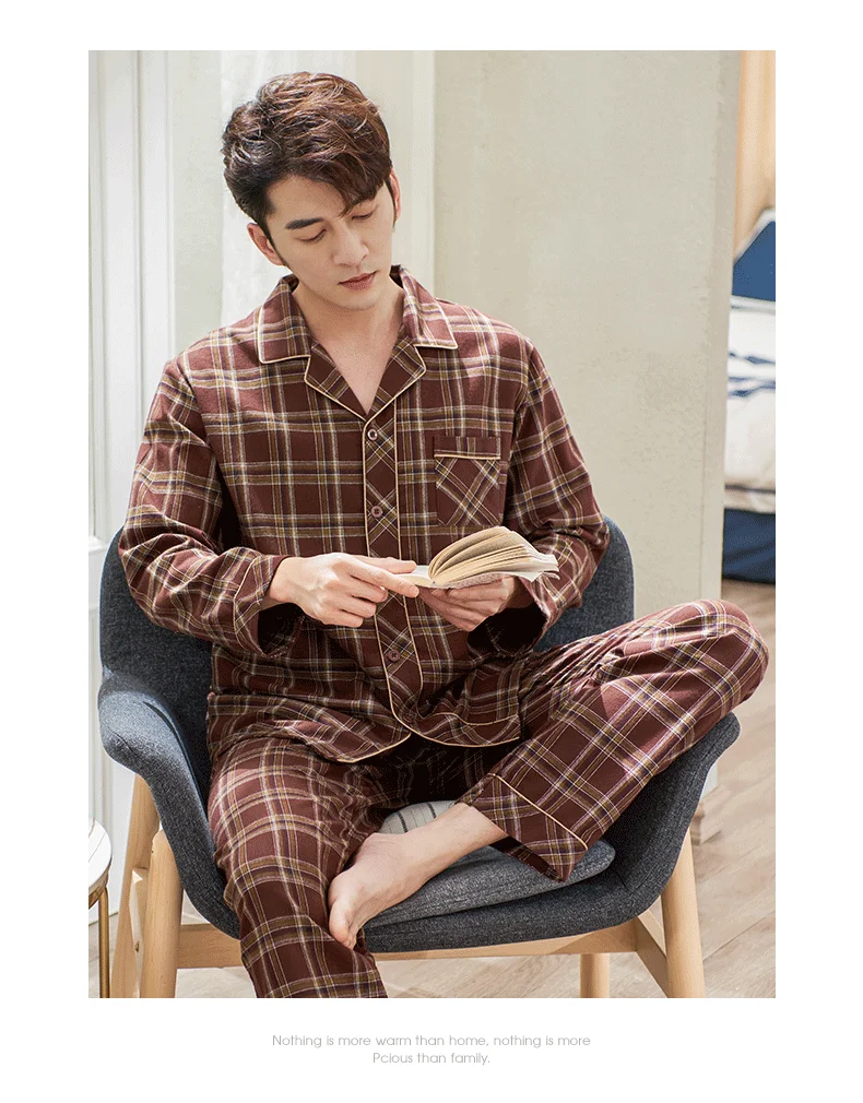 mens designer pjs Thick Full Pure Cotton Pajama Sets for Men Autumn Winter Long Sleeve Sleepwear Suit Loungewear Homewear Woven Home Clothes M-3XL mens loungewear sets