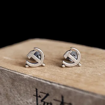 

Real Silver Party Member Badge Stud Earrings Women Punk Earrings Vintage Party Wedding Jewelry Gifts for Girls Women Jewelry