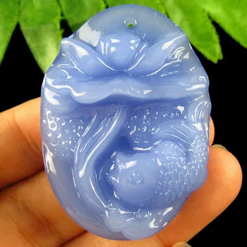 

1Pcs 19.7g Carved Blue Jades Dolphin Flower Oval Pendant Bead 45x34x12mm