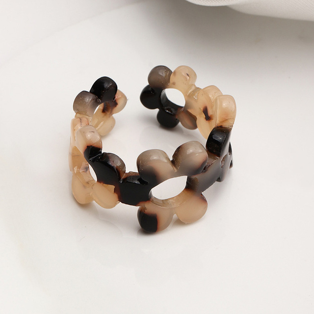 Adjustable Acetic Acid Flower Rings for Women Lady Personality Leopard Acrylic Opening Ring Finger Jewelry Gift