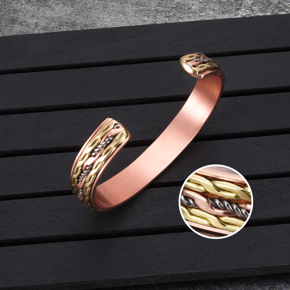 Vinterly Cross Copper Bracelets Gold-color Rose Twisted Magnetic Women Adjustable Open Cuff Bangles Resizable Jewelry Magnets 4