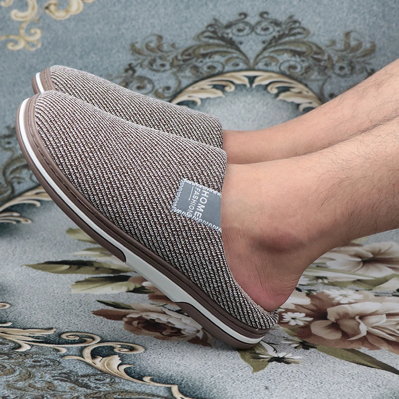 

Memory foam Slippers for home Winter plush Non-Slip Male house slippers Stripe Indoor open home fashion shoes plus size 46-47