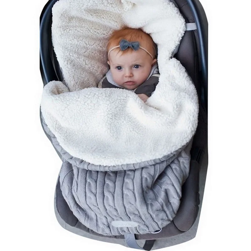 CYSINCOS, плотный детский конверт для пеленания, вязаный конверт, спальный мешок для новорожденных, детское теплое Пеленальное Одеяло, детская коляска, муфта для сна - Цвет: Gray