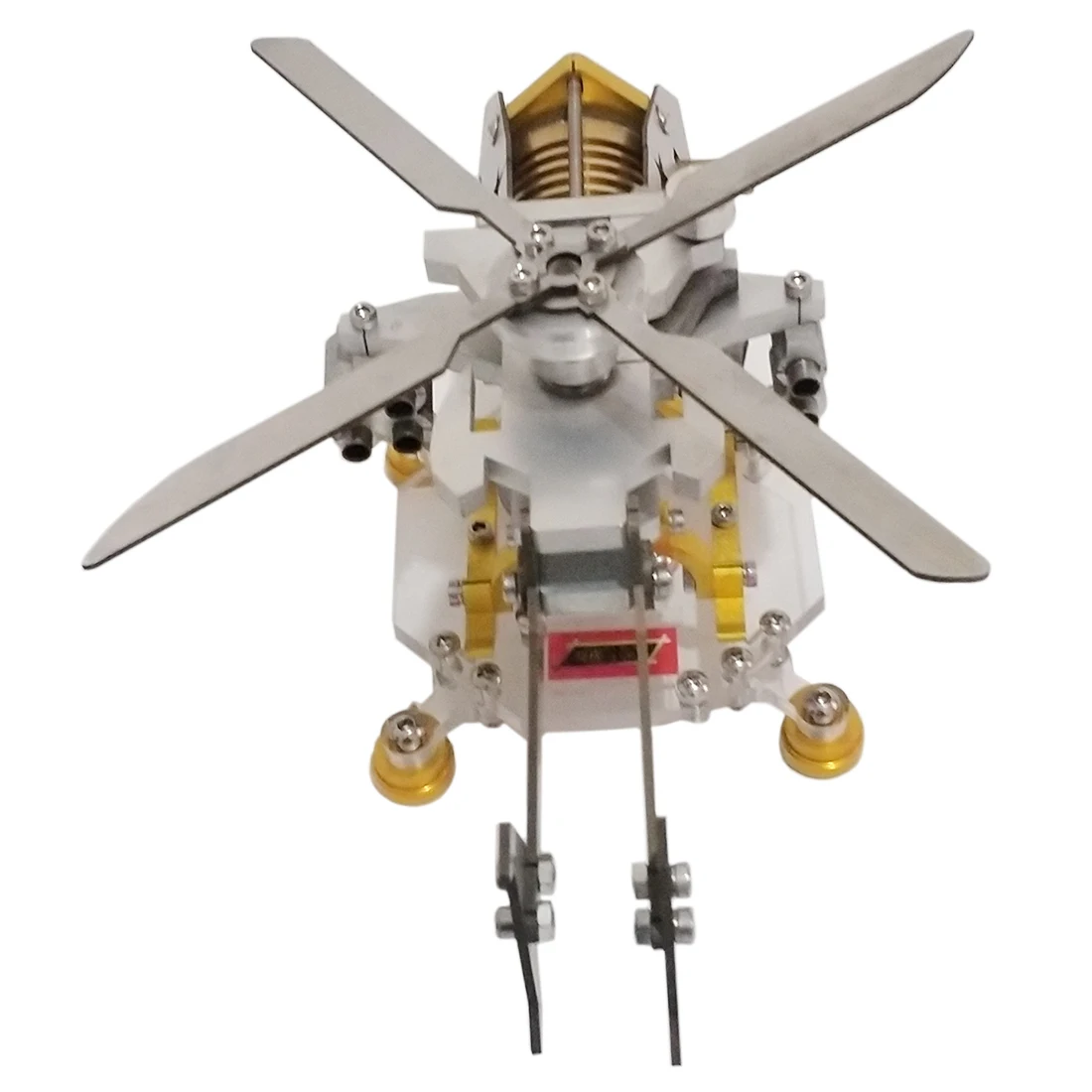 Armed Version Helicopter Horizontal Single Cylinder Vacuum Stirling Model Toy - Silver