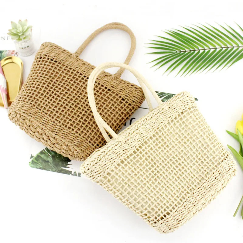 

New Wisp of Empty Reticulate Pattern Handmade Straw Bag Casual Woven Women's Bag Shoulder Beach Bag