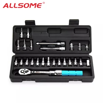

ALLSOME 1/4" 2-14Nm Adjustable Torque Wrench Bicycle Repair Tools Kit Set Tool Bike Repair Spanner Hand Tool Set
